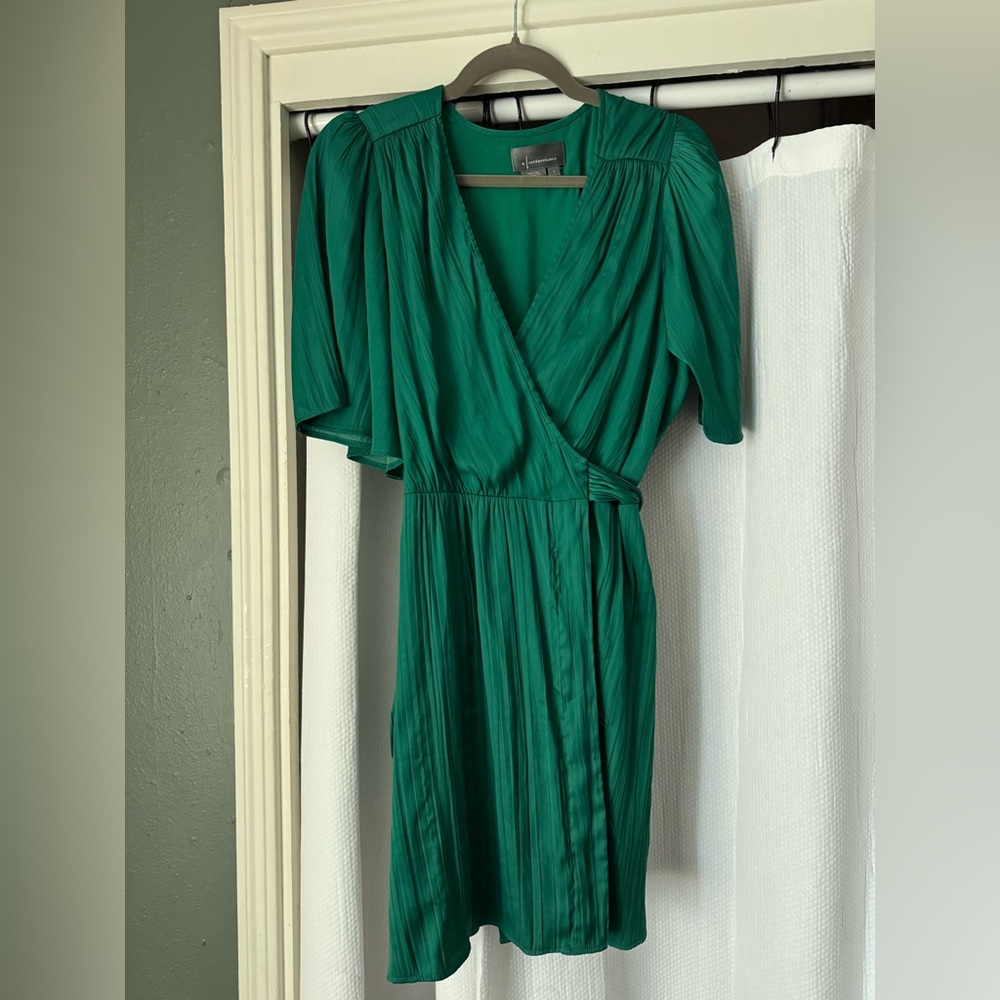 Anthropologie Green Silk Wrap Dress